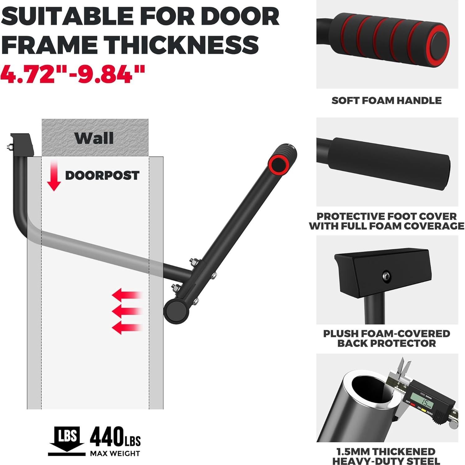 Barra de Dominadas ONETWOFIT OT049102-1 para Puerta 199.58 kg