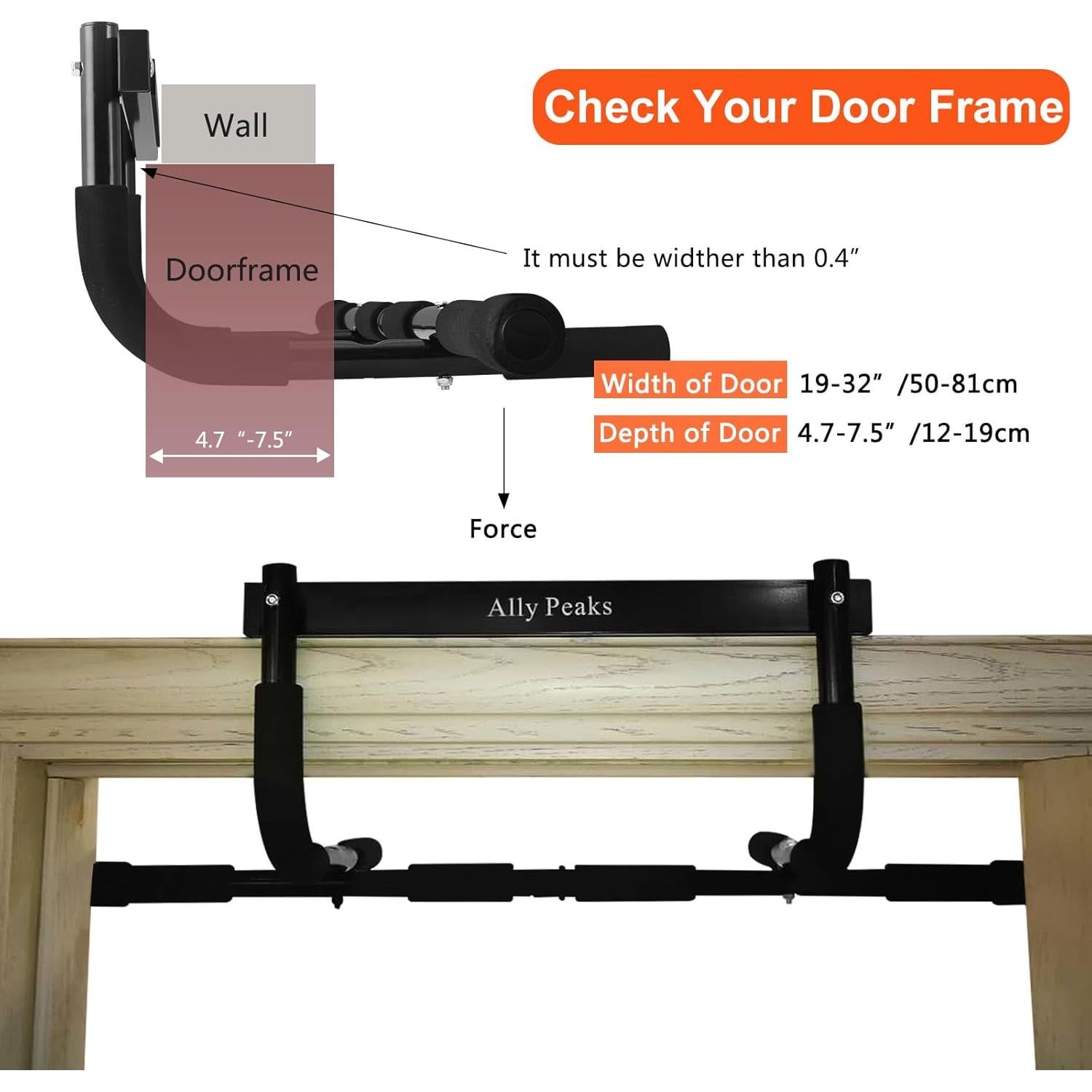 Barra de Dominadas Ally Peaks para Puerta - Soporta 199.58 kg