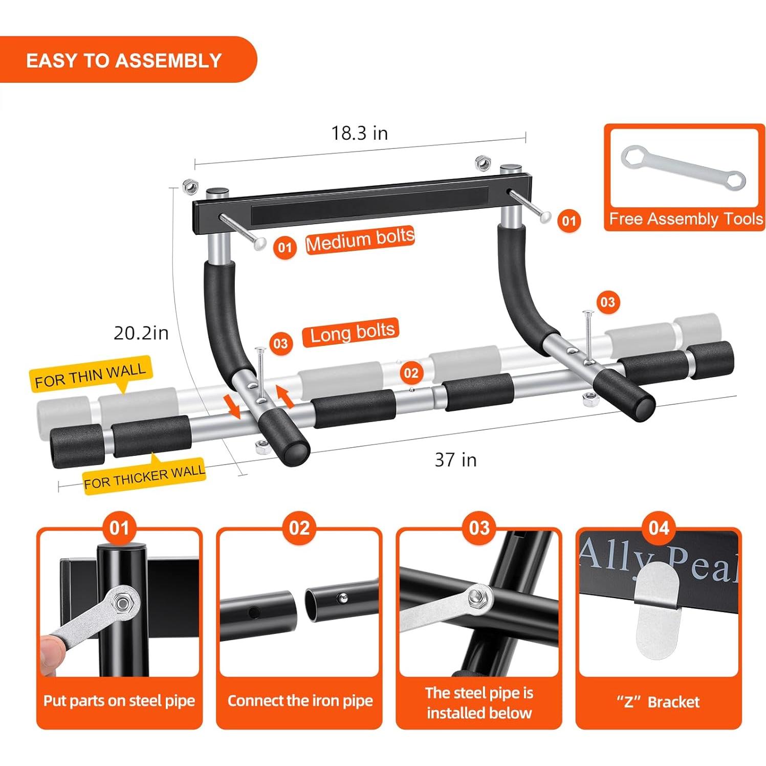 Barra de Dominadas Ally Peaks para Puerta - Soporta 199.58 kg