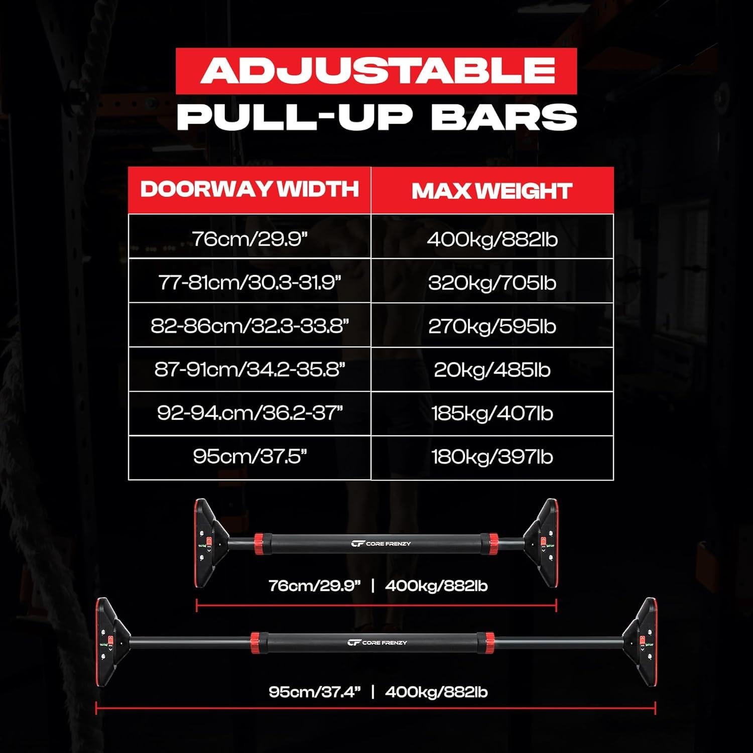 Barra de Dominadas Ajustable CORE FRENZY para Puerta 75.9-95.3 cm