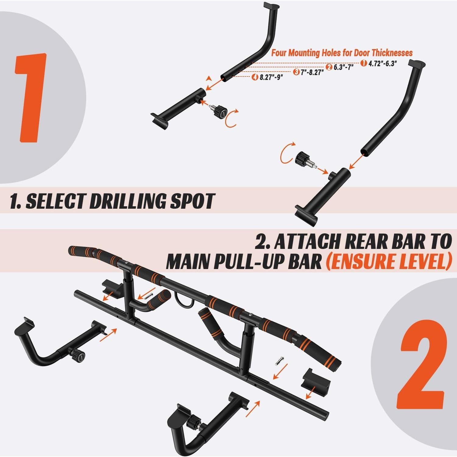 Barra de Dominadas Sportneer PUB-03 Ajustable 200 kg Negra