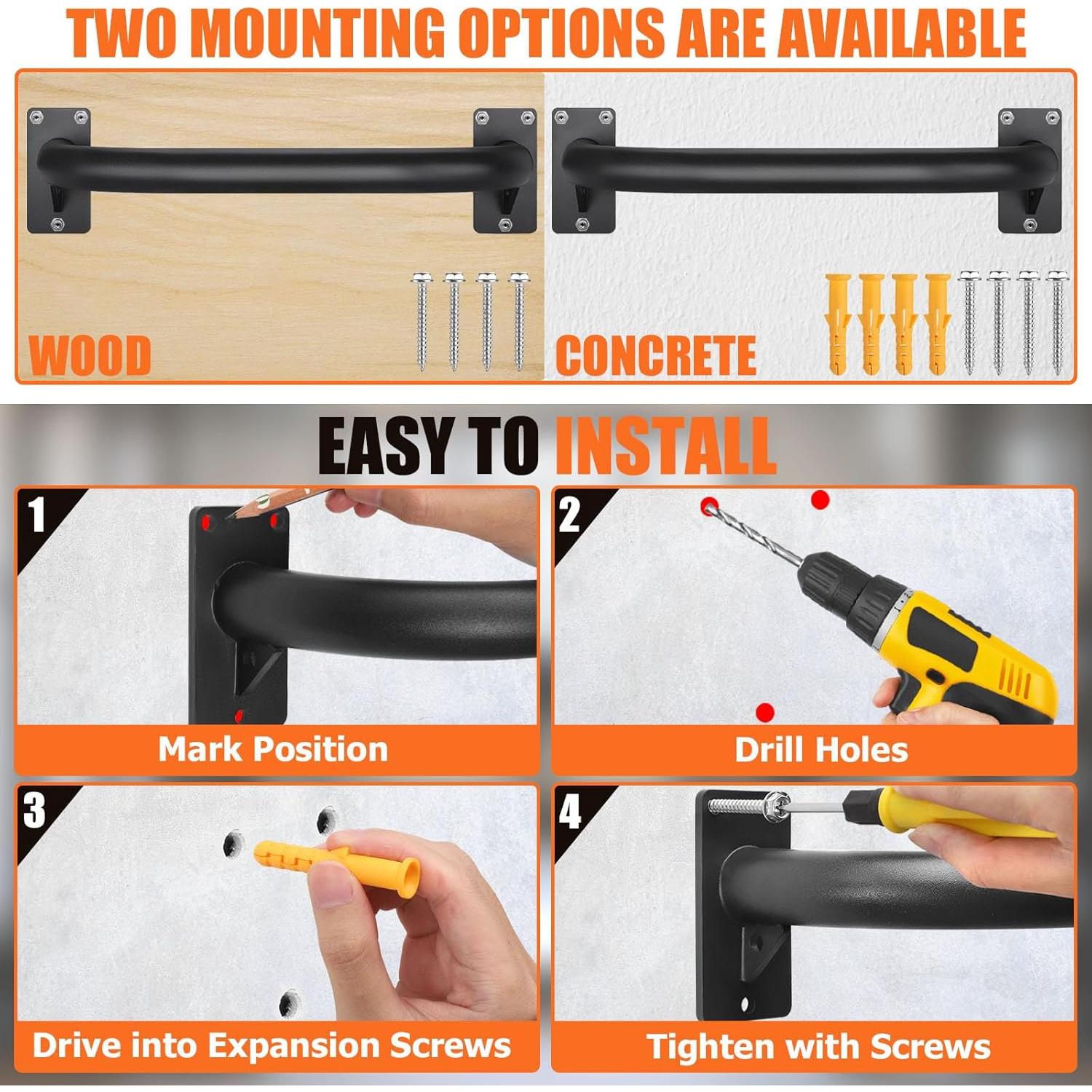 Barra de Dominadas TOBWOLF Ajustable Montada en Pared 227 kg