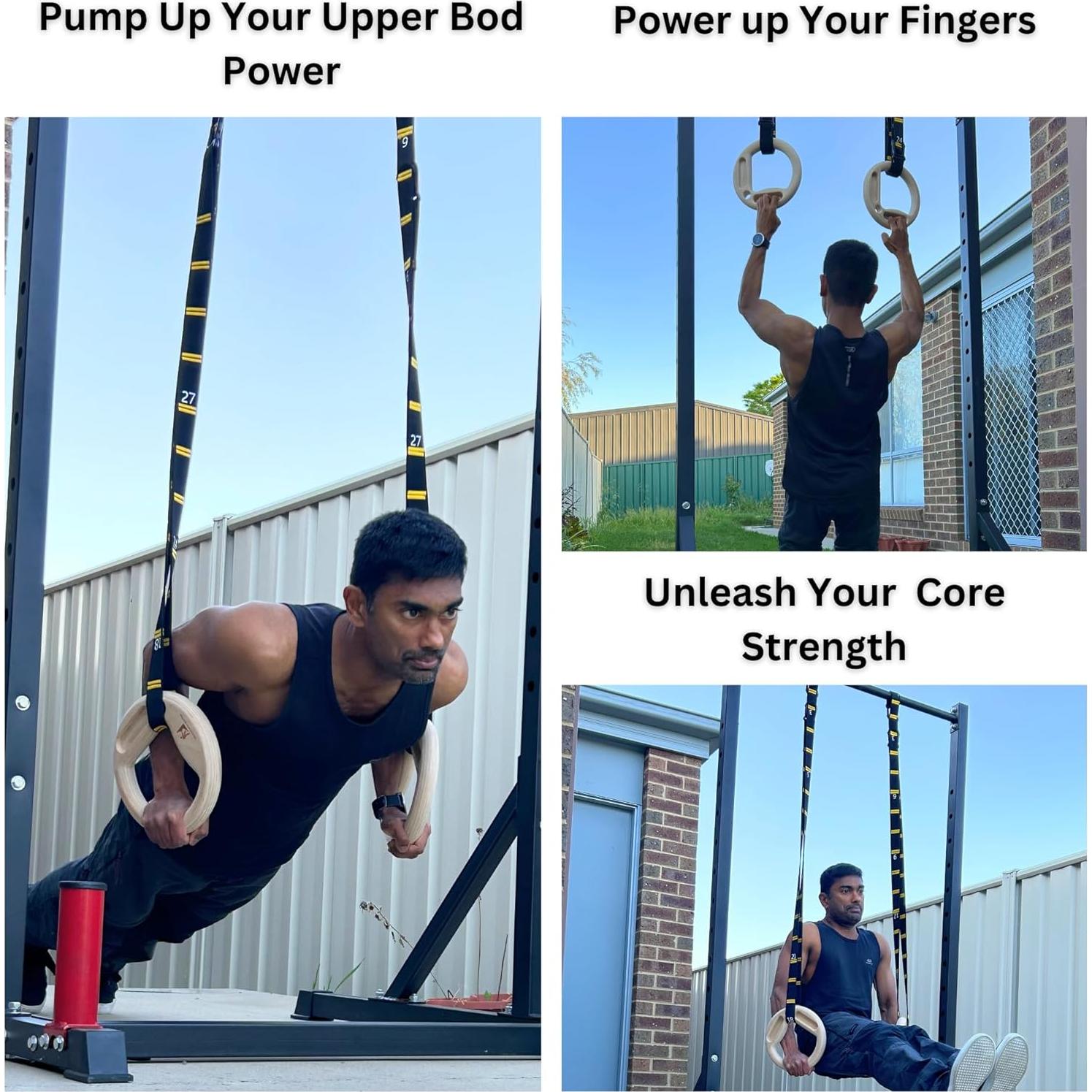 Anillas de Gimnasia de Madera Mountain Rocks 32mm con Tabla de Dedos