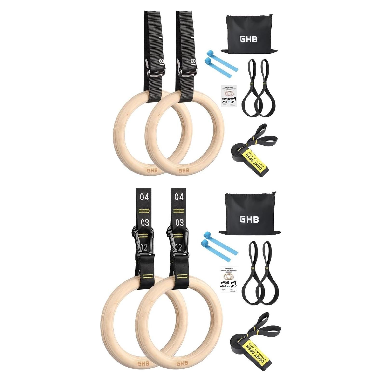 Anillas Gimnásticas de Madera GHB 3.18 cm con Correas Numeradas