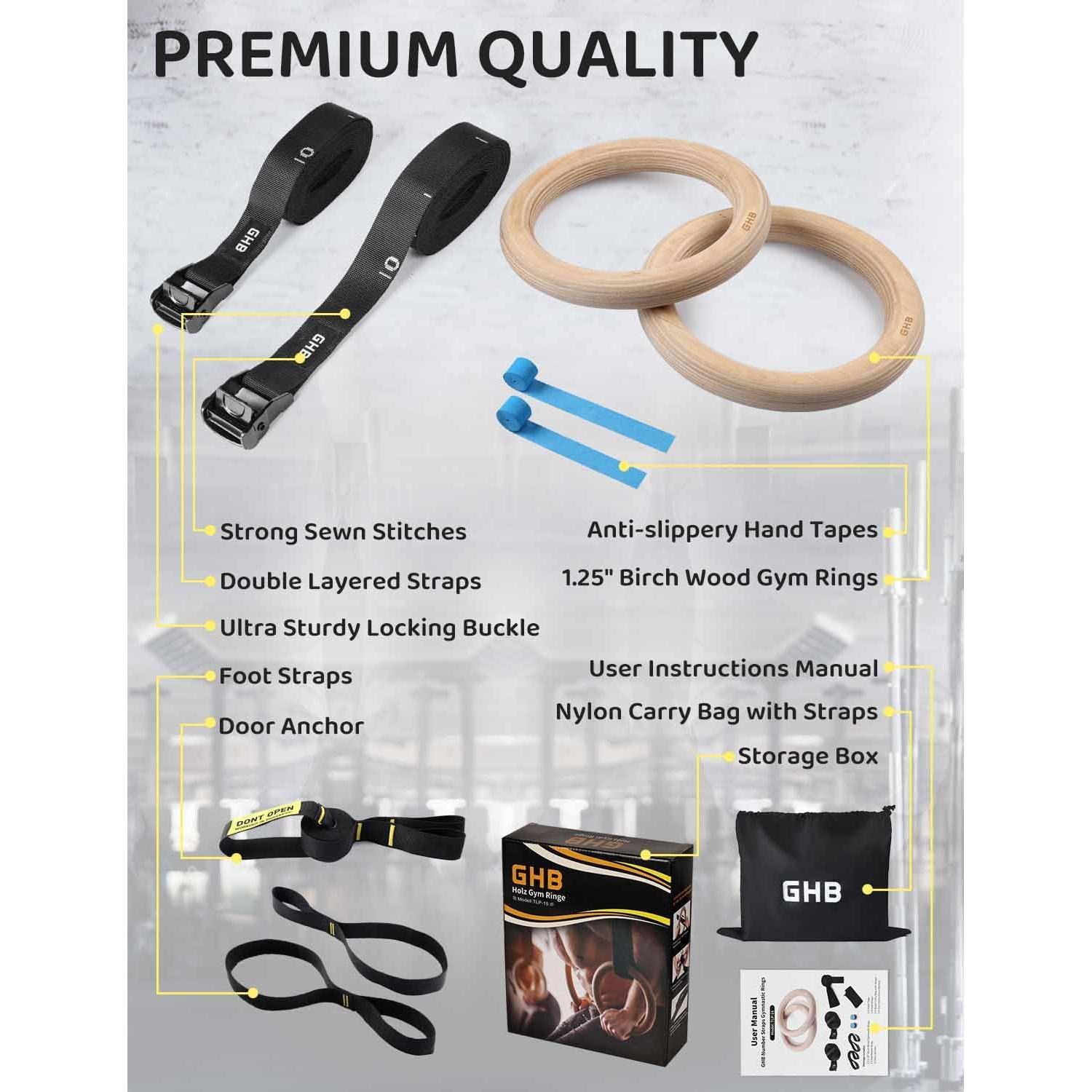 Anillas Gimnásticas de Madera GHB 3.18 cm con Correas Numeradas