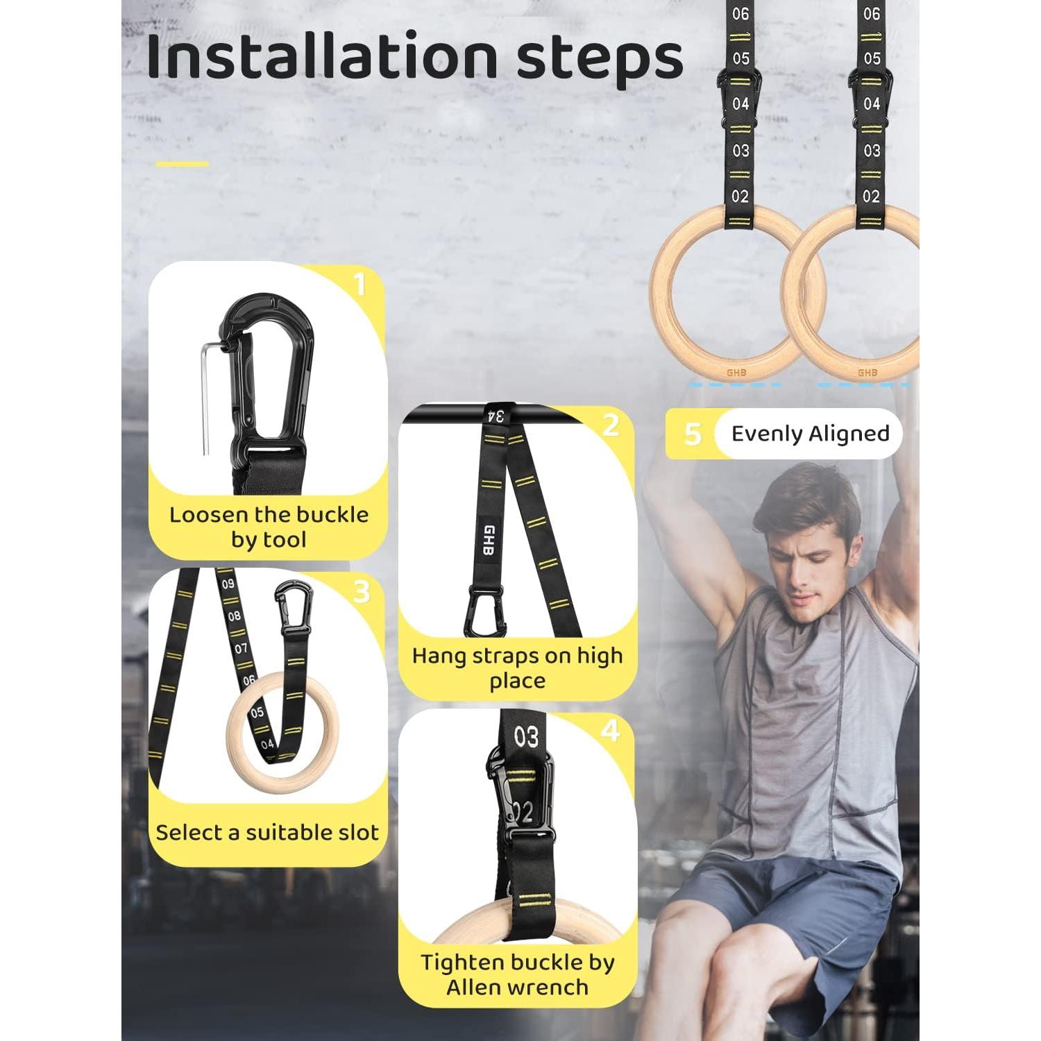 Anillas Gimnásticas de Madera GHB 3.18 cm con Correas Numeradas