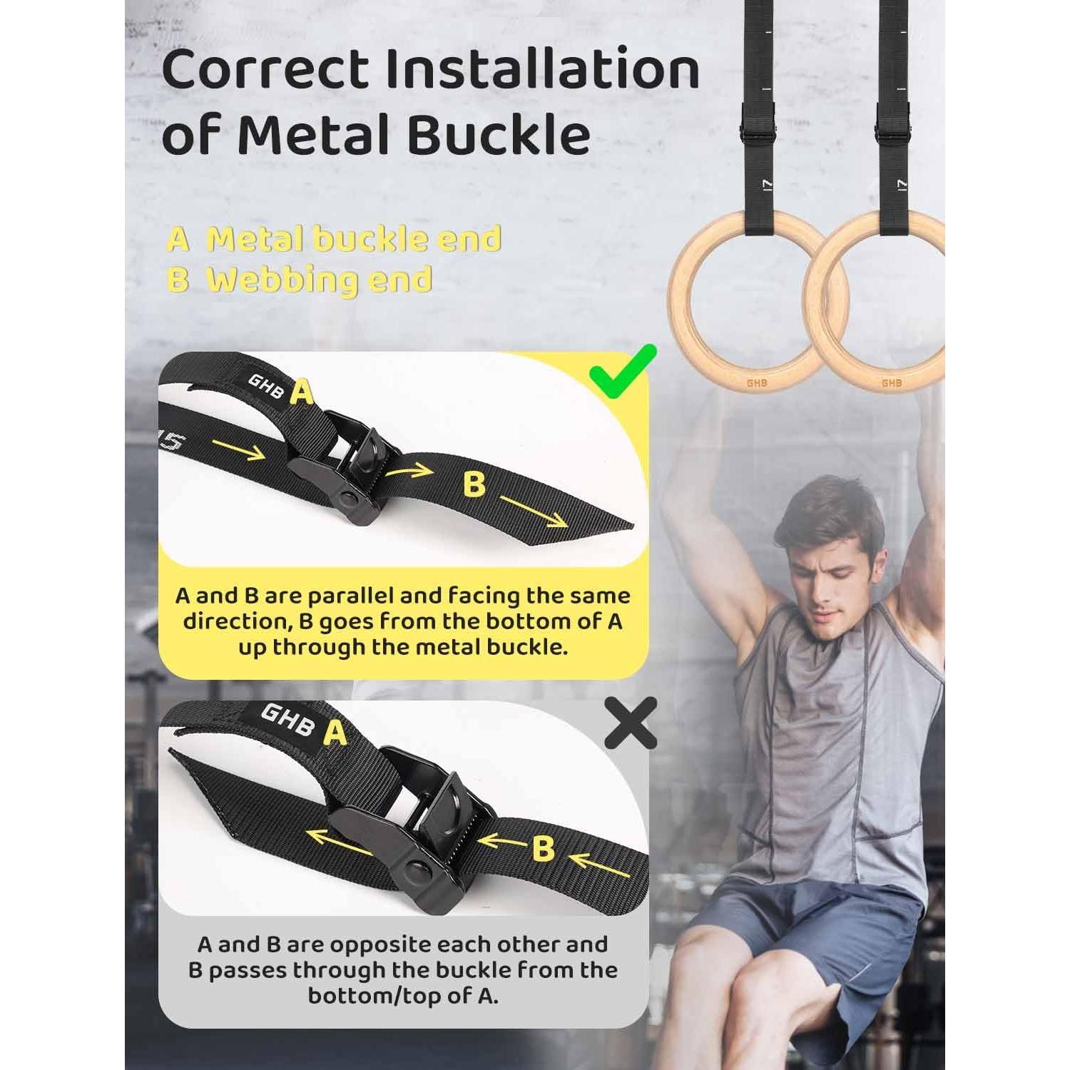 Anillas Gimnásticas de Madera GHB 3.18 cm con Correas Numeradas