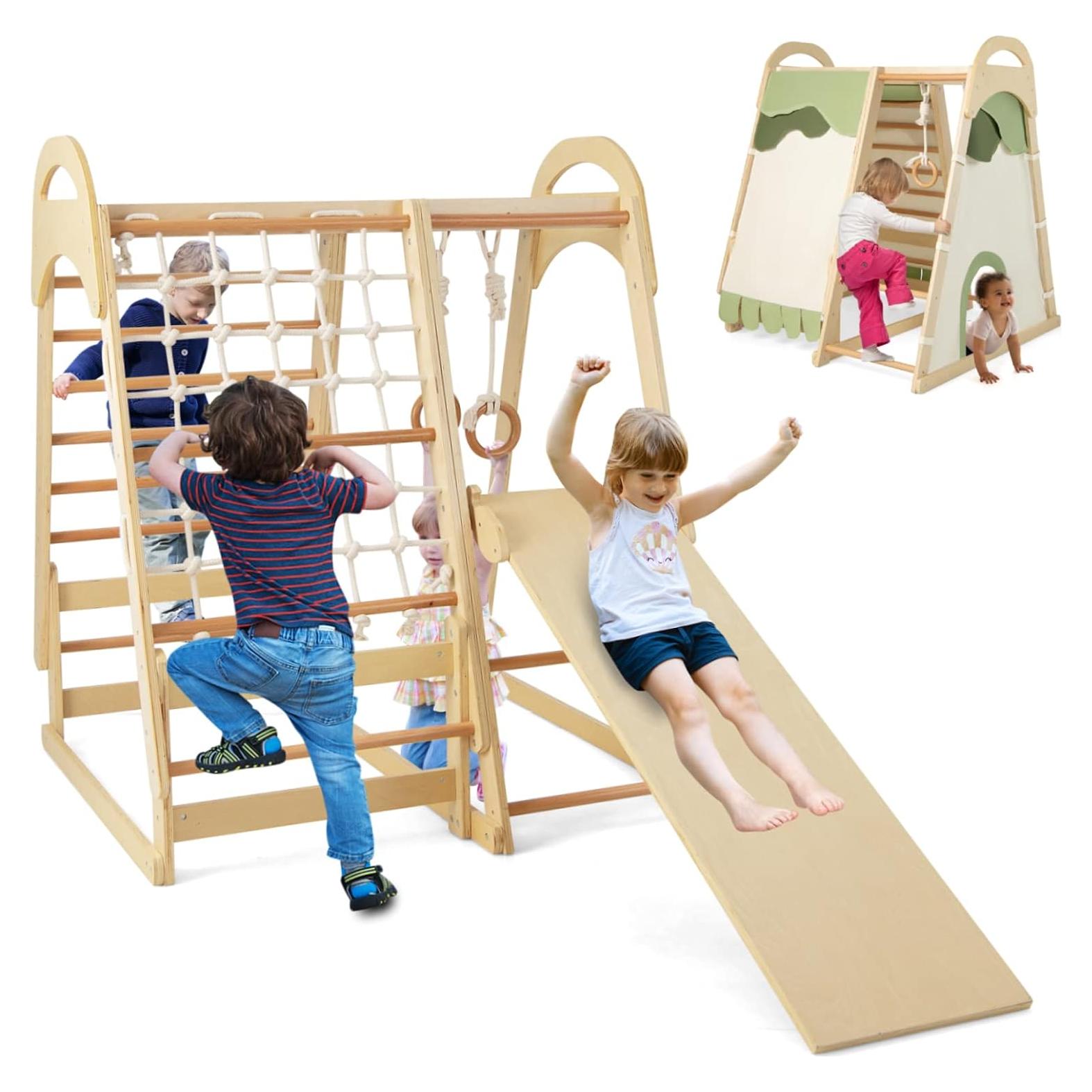 Parque Infantil Interior HONEY JOY Jungle Gym Madera 4 Niños