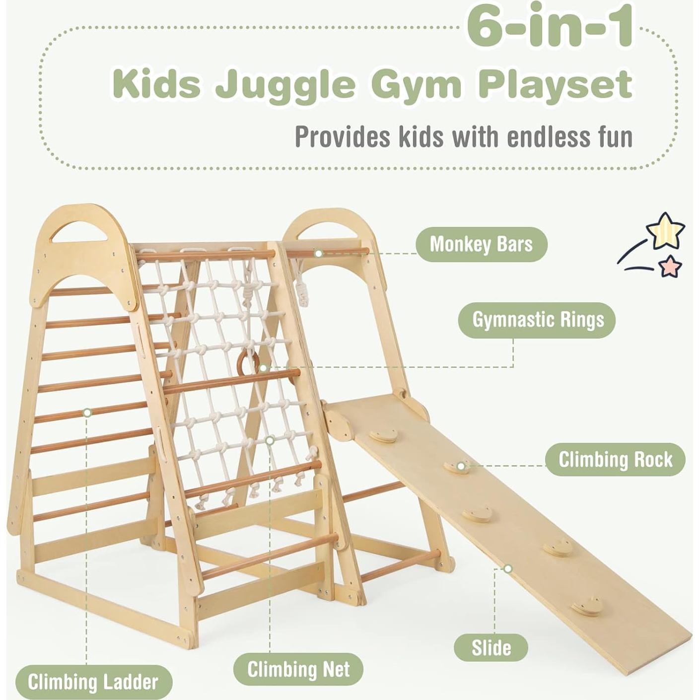 Parque Infantil Interior HONEY JOY Jungle Gym Madera 4 Niños