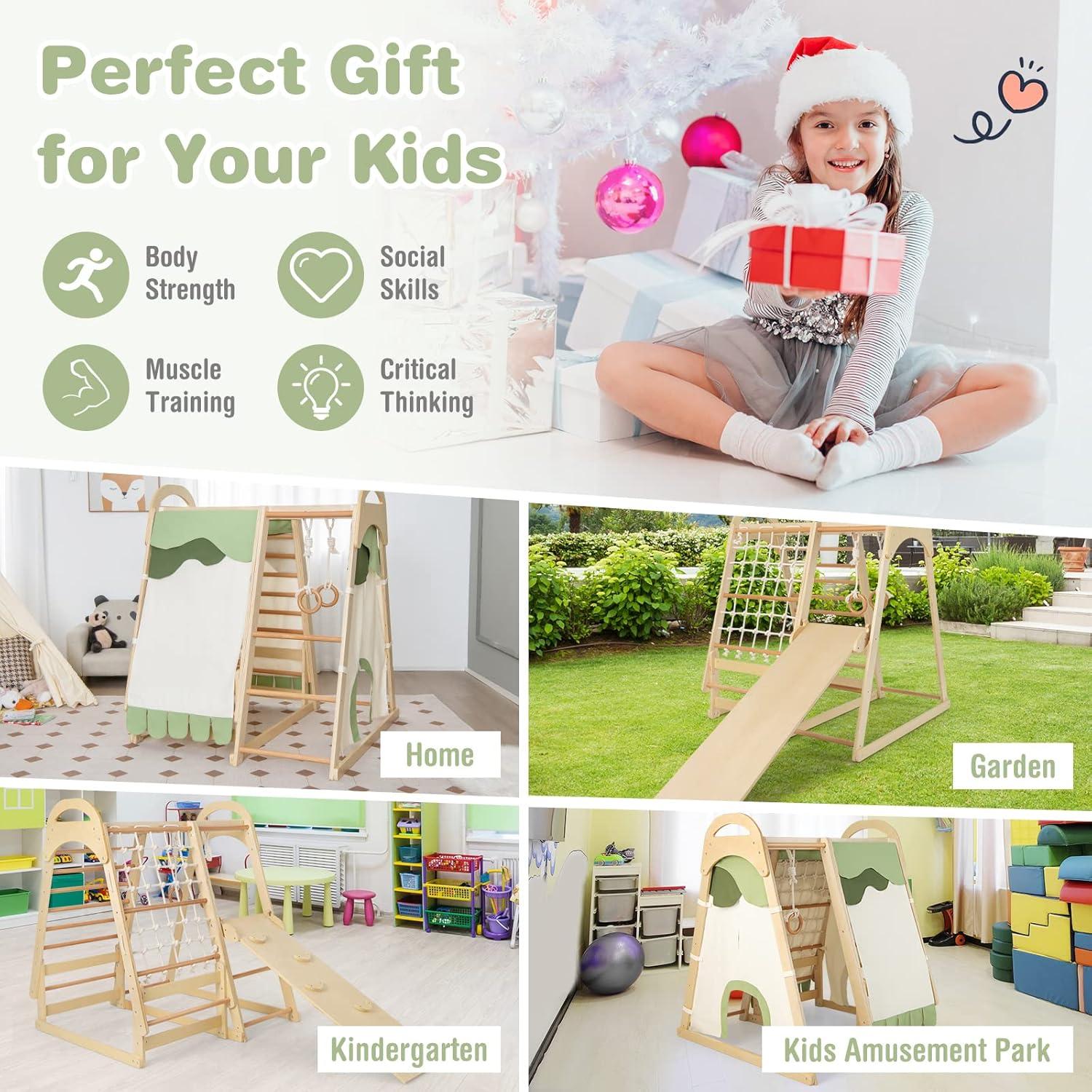 Parque Infantil Interior HONEY JOY Jungle Gym Madera 4 Niños