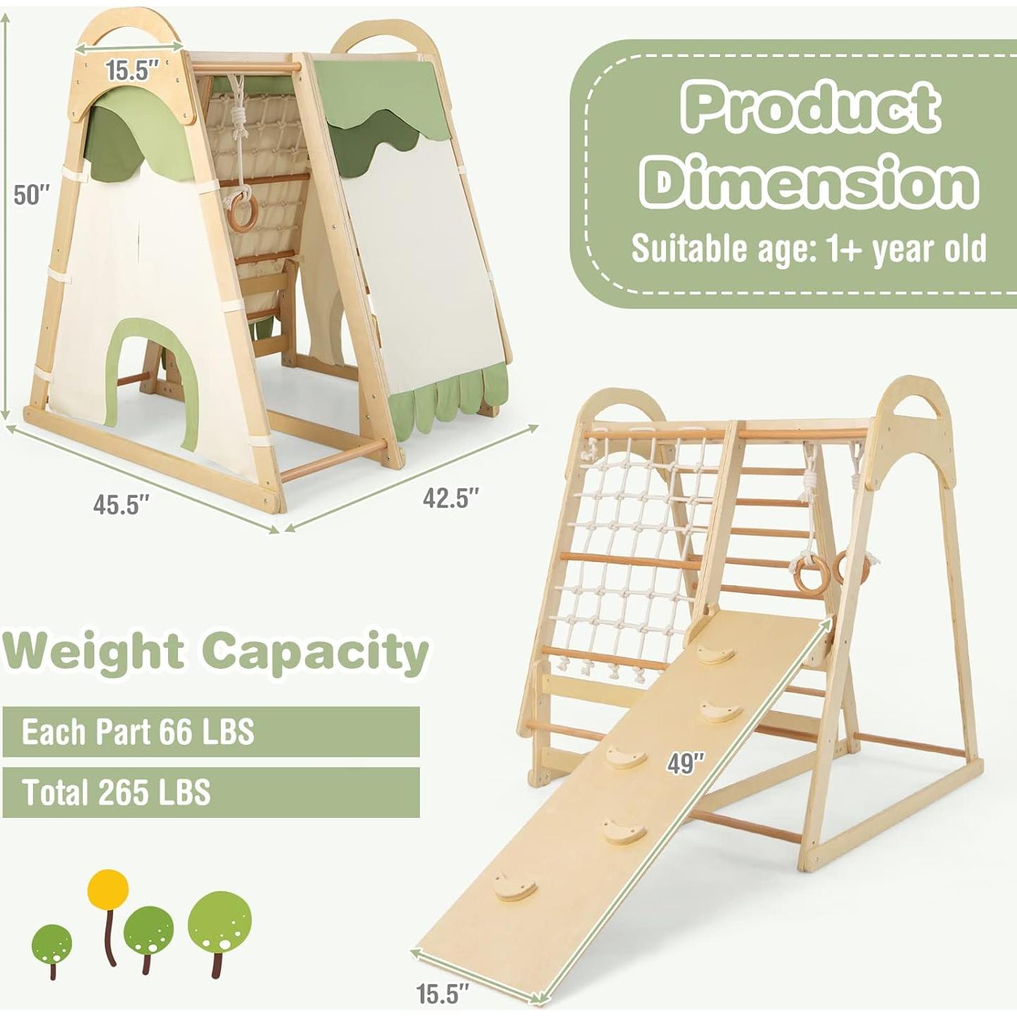 Parque Infantil Interior HONEY JOY Jungle Gym Madera 4 Niños