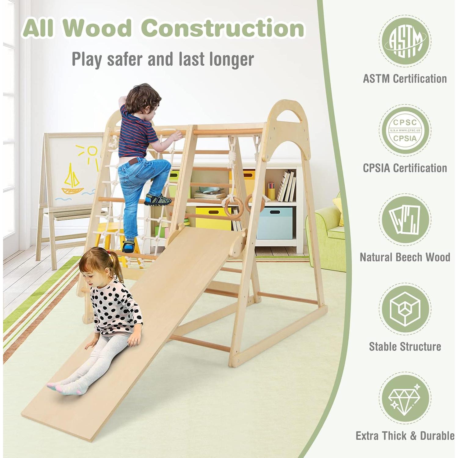 Parque Infantil Interior HONEY JOY Jungle Gym Madera 4 Niños