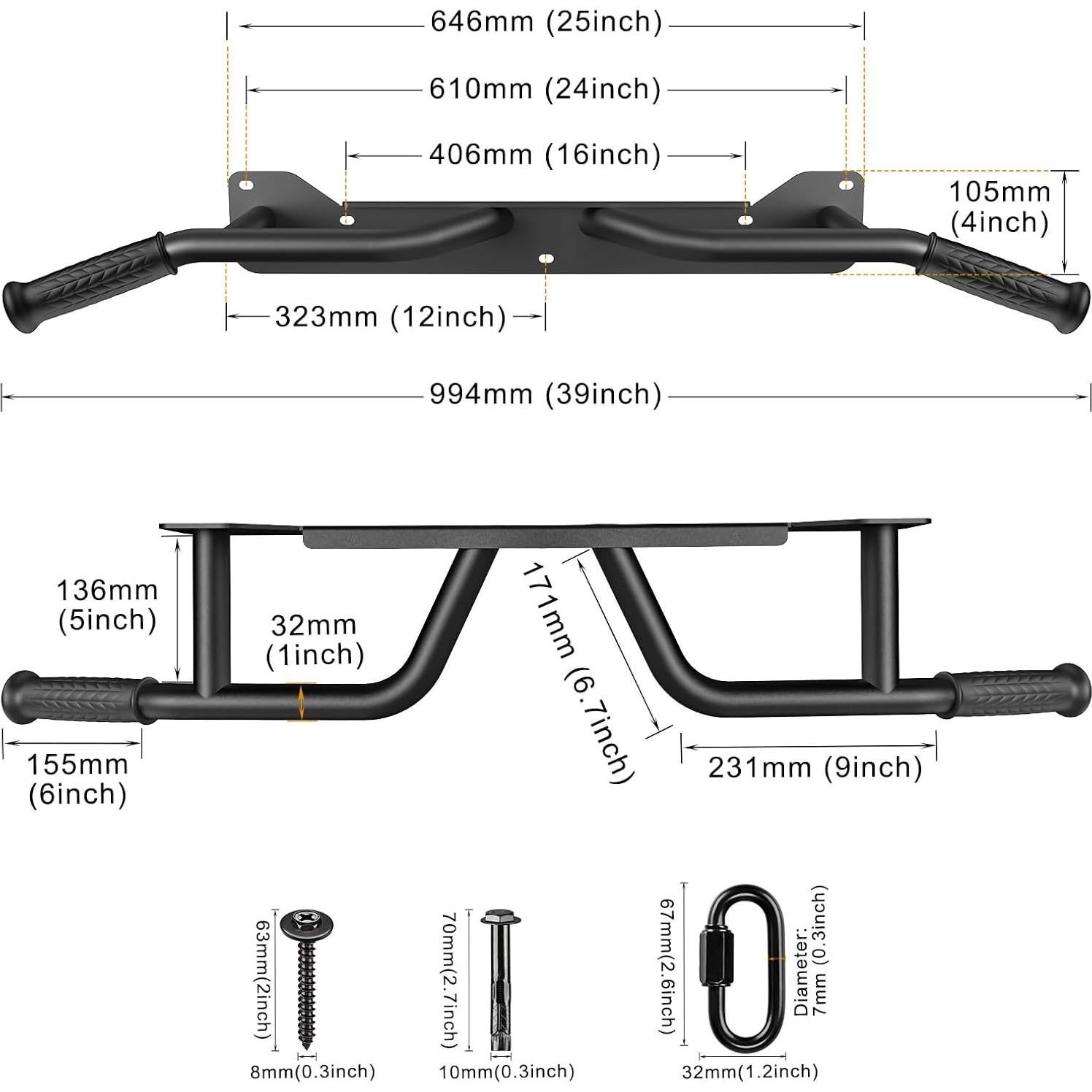 Barra de Dominadas Kipika Montada en Pared 99 cm 272 kg