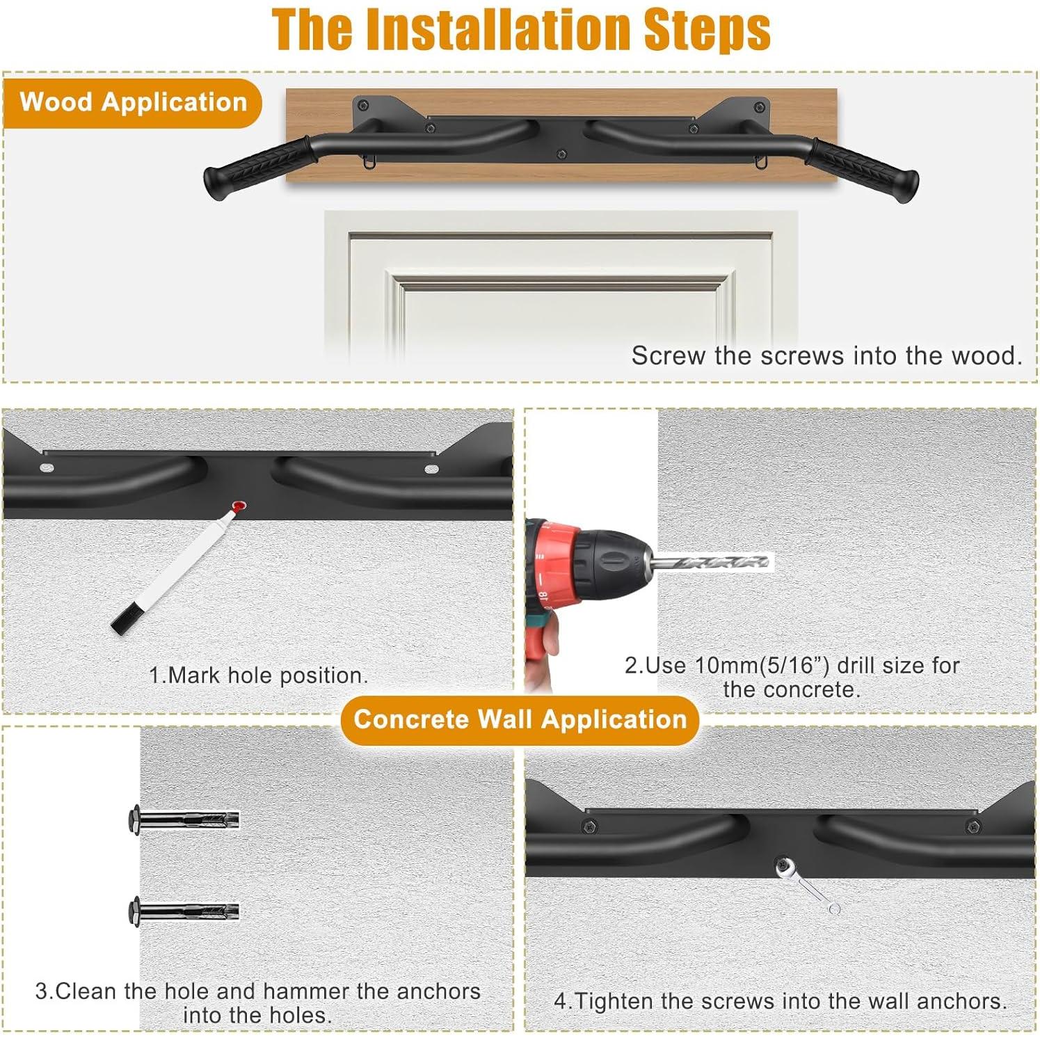 Barra de Dominadas Kipika Montada en Pared 99 cm 272 kg