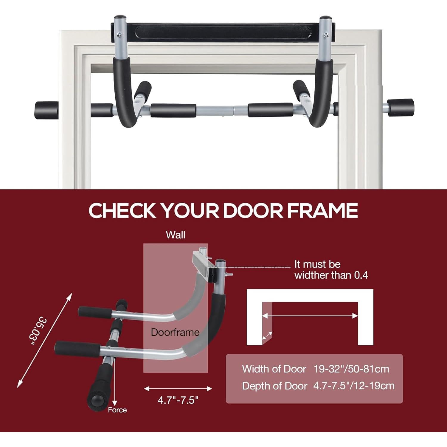 Barra de Dominadas GYE Ajustable para Puerta 200 kg