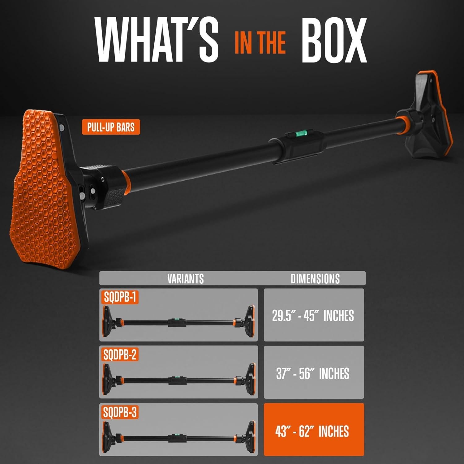 Barra Ajustable para Dominadas SQUATZ 109-157 cm Sin Tornillos