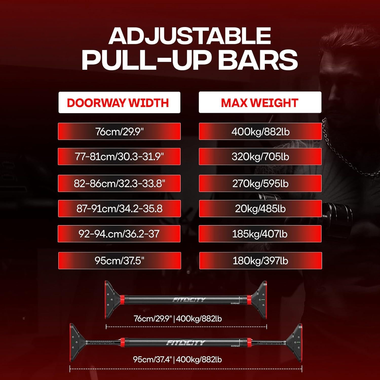 Barra de Dominadas Ajustable FITLICITY para Puerta 75.9-95.3 cm