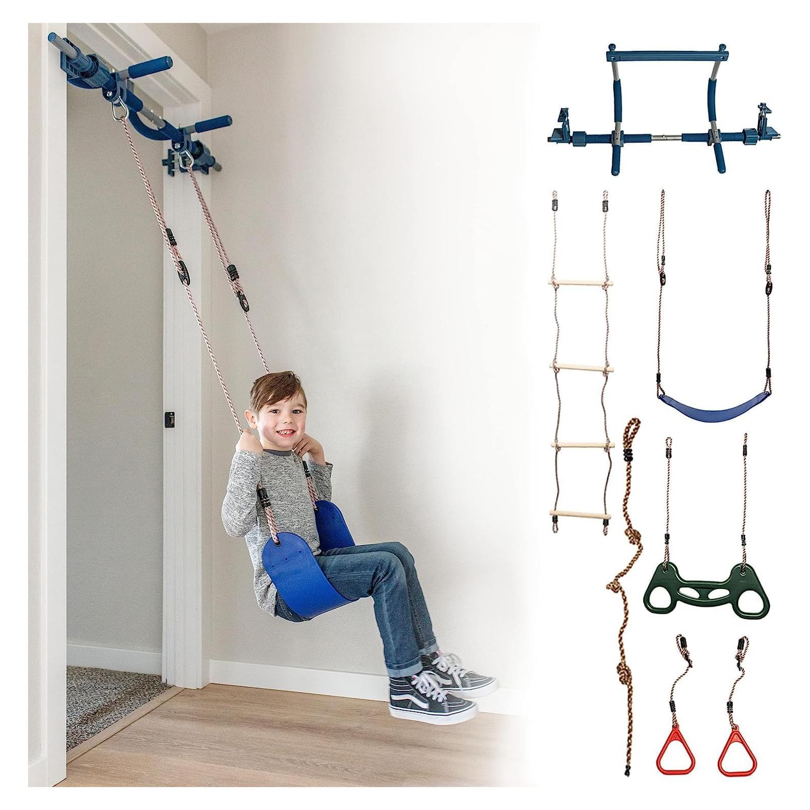 Parque Infantil Interior Gym1 - 6 Piezas Azul, Columpio y Dominadas