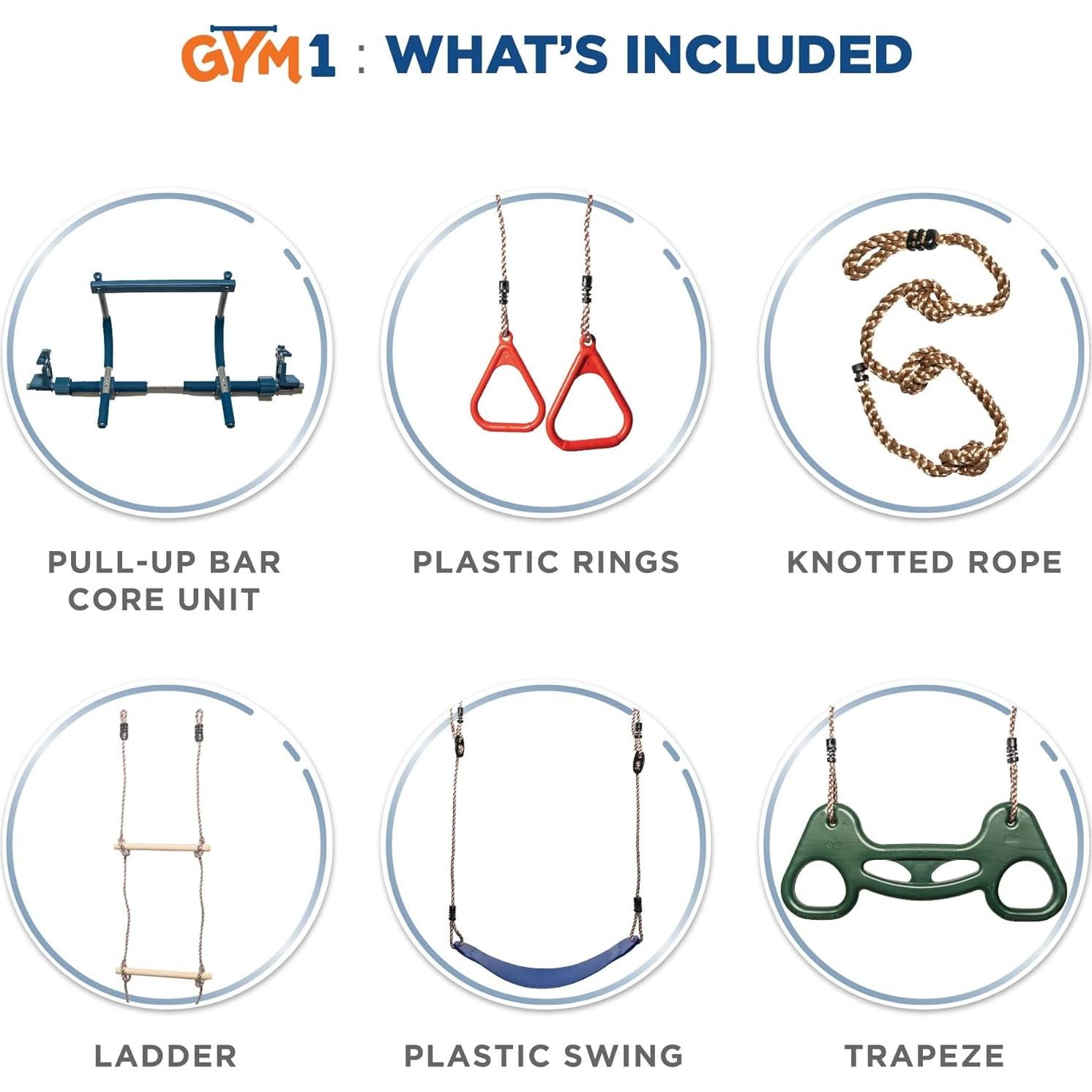 Parque Infantil Interior Gym1 - 6 Piezas Azul, Columpio y Dominadas