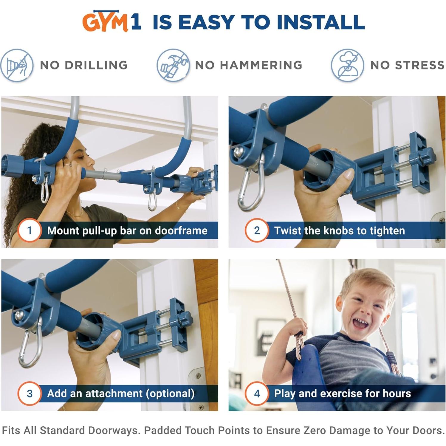 Parque Infantil Interior Gym1 - 6 Piezas Azul, Columpio y Dominadas