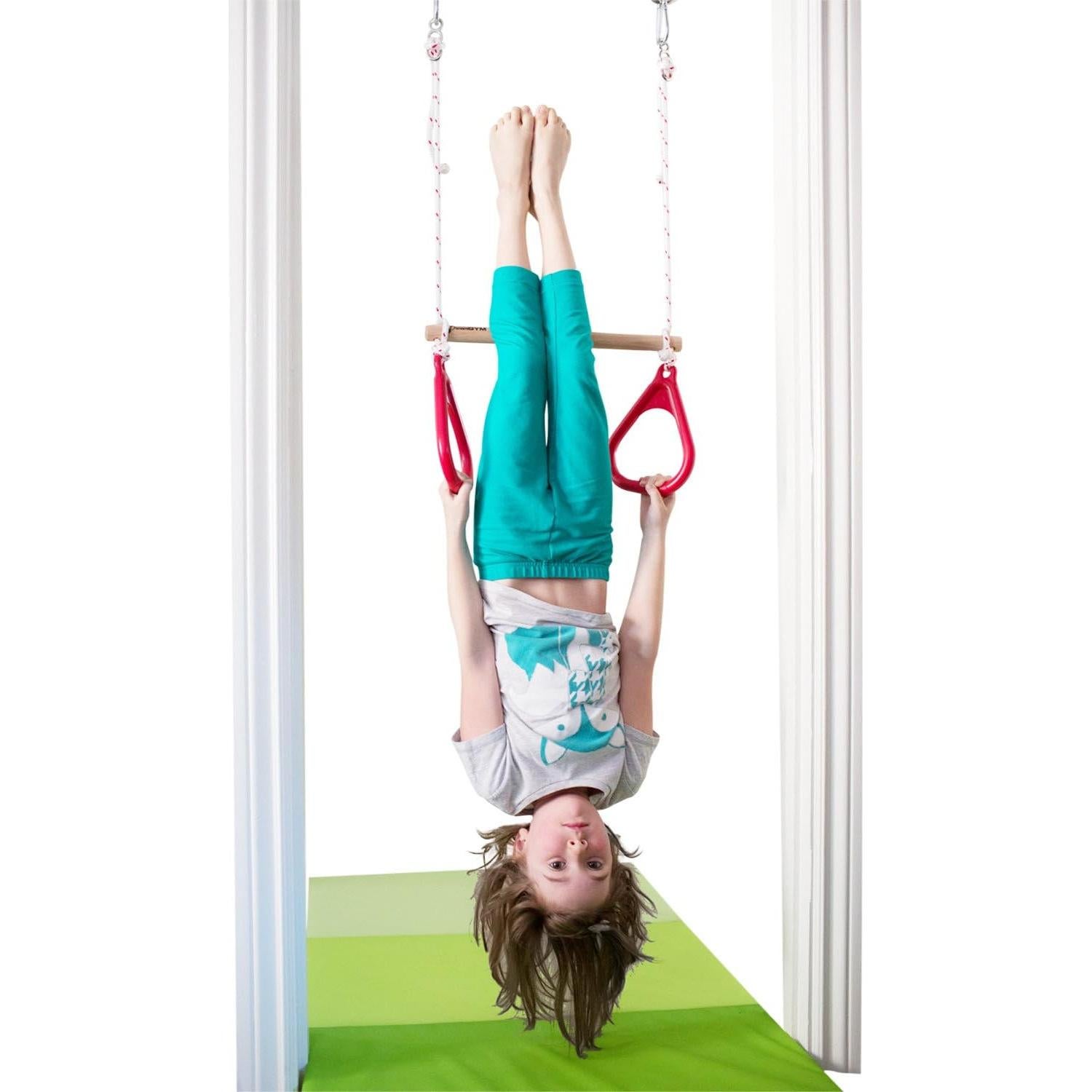 Columpio de Puerta DreamGYM con Barra de Trapecio y Anillos Rojos