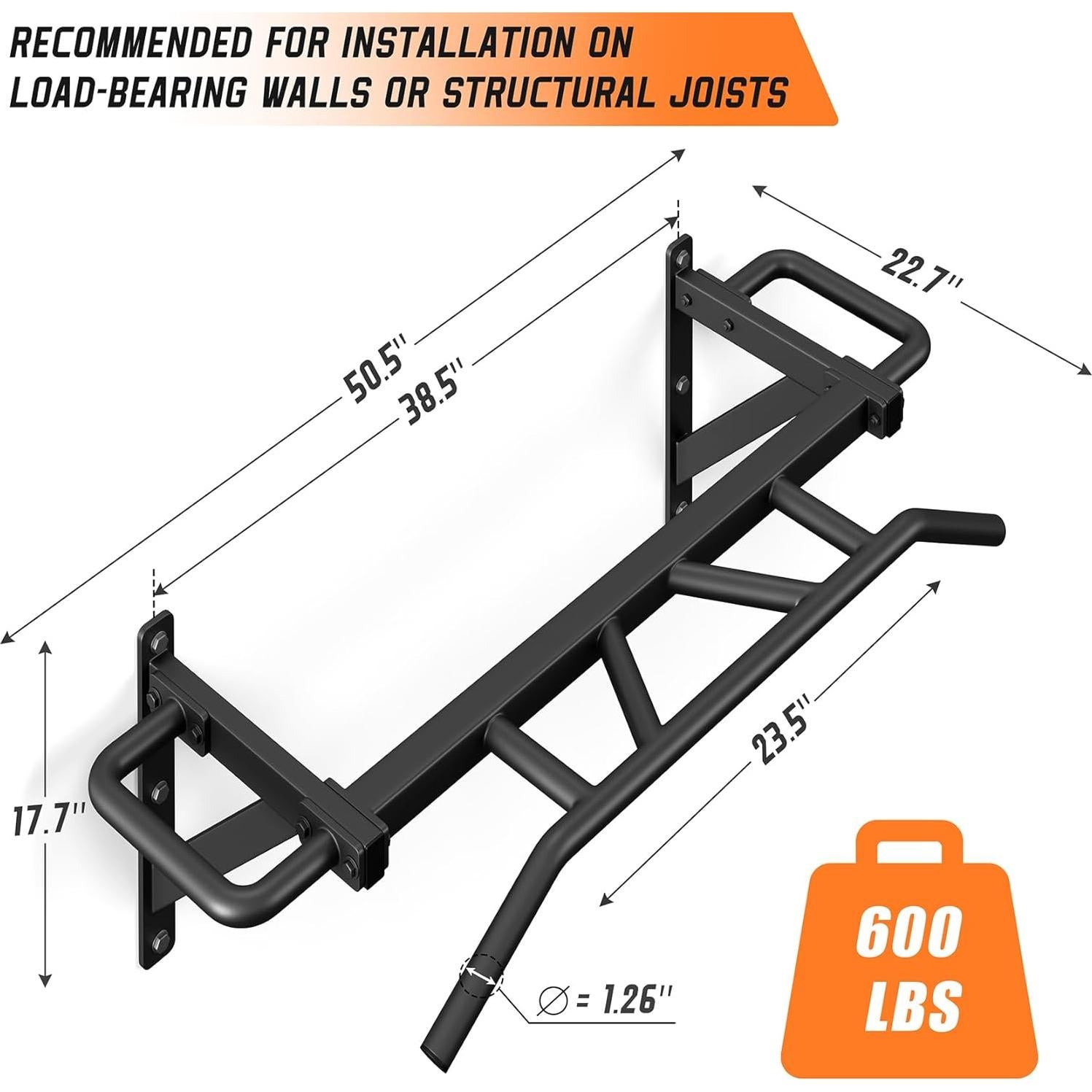 Barra de Dominadas Jusgym Montada en Pared 272 kg 14 Posiciones