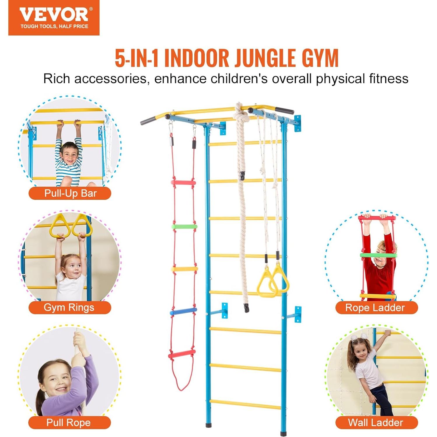 Gimnasio Interior VEVOR 5-en-1 para Niños, Escalera y Anillos
