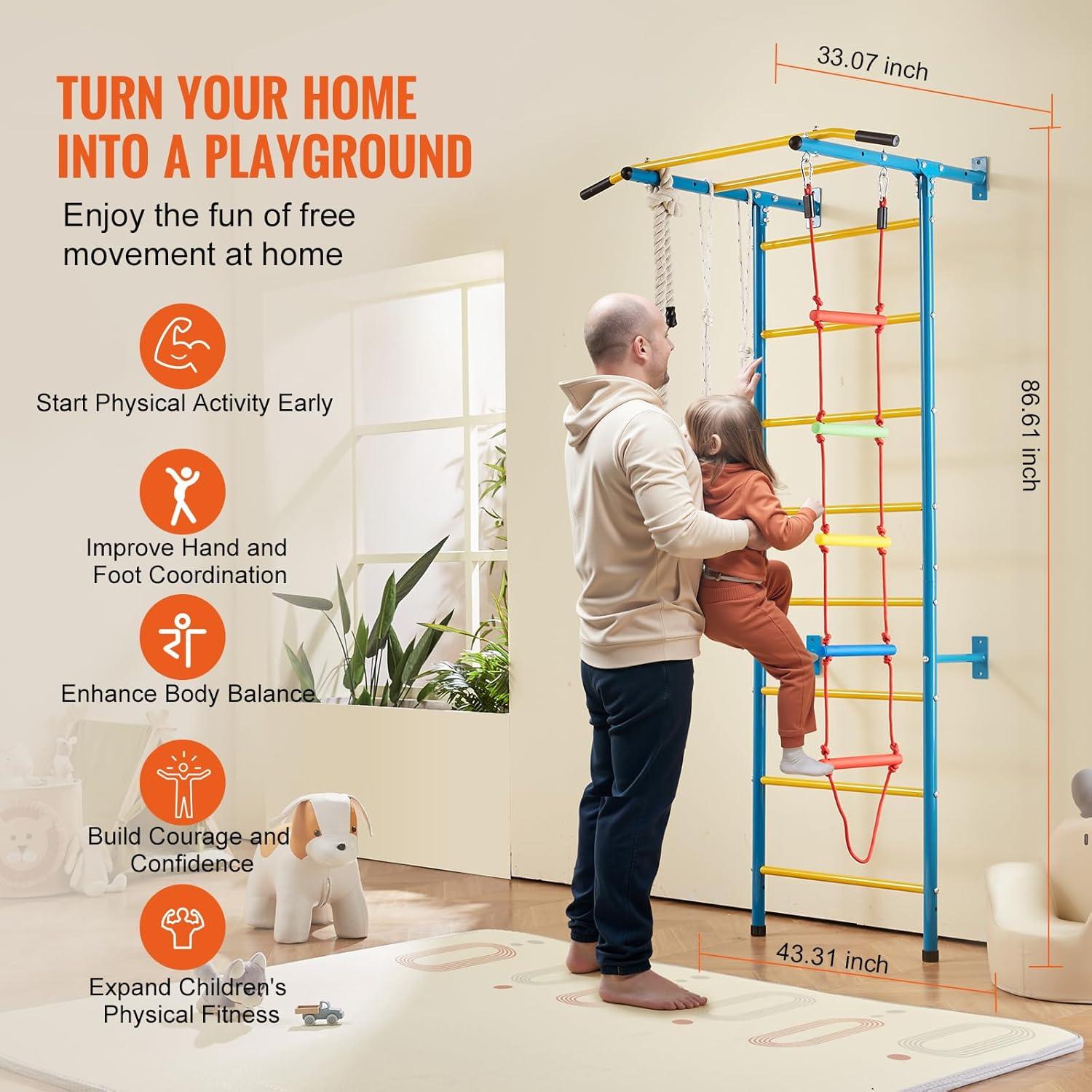 Gimnasio Interior VEVOR 5-en-1 para Niños, Escalera y Anillos