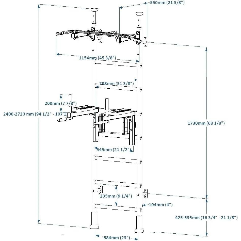 Barra de Dips y Dominadas BenchK, Montaje en Pared, Ajustable