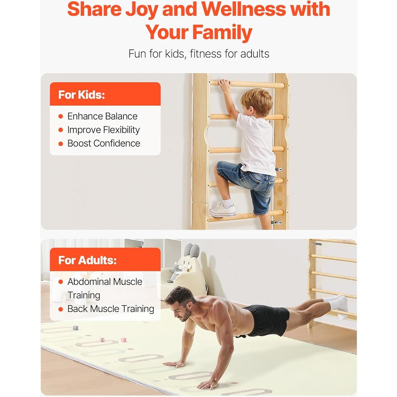 Gimnasio de Pared VEVOR 2-en-1 10 Niveles Madera 99.79 kg