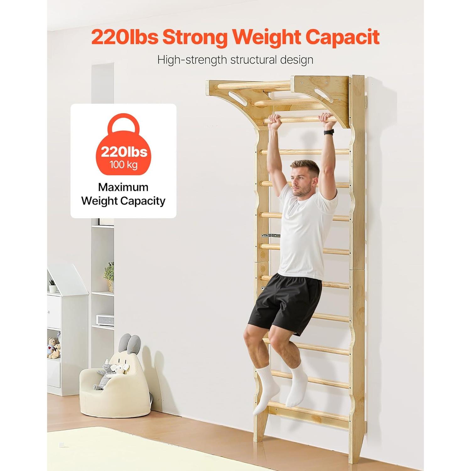 Gimnasio de Pared VEVOR 2-en-1 10 Niveles Madera 99.79 kg