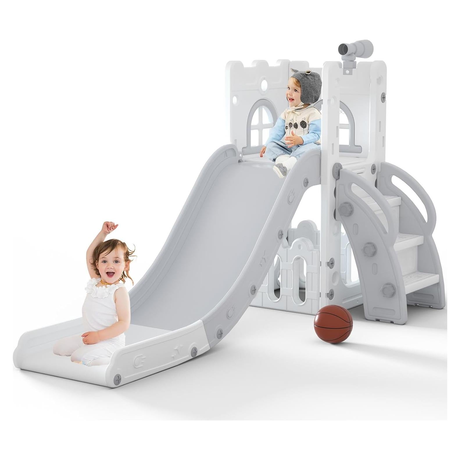 Tobogán para Niños MOCUTEEN 6 en 1 con Baloncesto y Telescopio