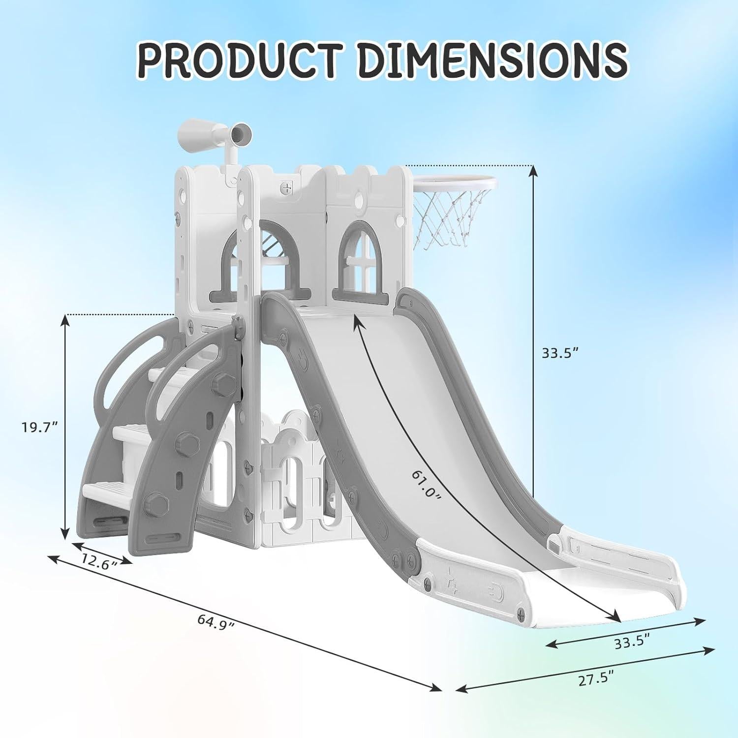 Tobogán para Niños MOCUTEEN 6 en 1 con Baloncesto y Telescopio