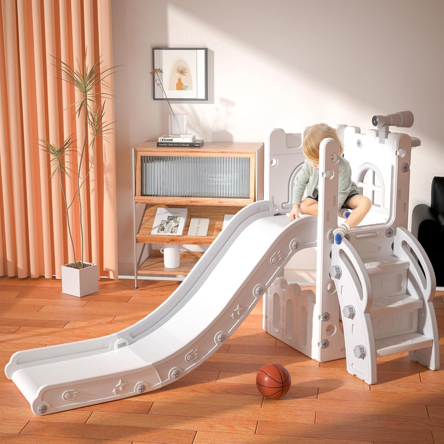 Tobogán para Niños MOCUTEEN 6 en 1 con Baloncesto y Telescopio