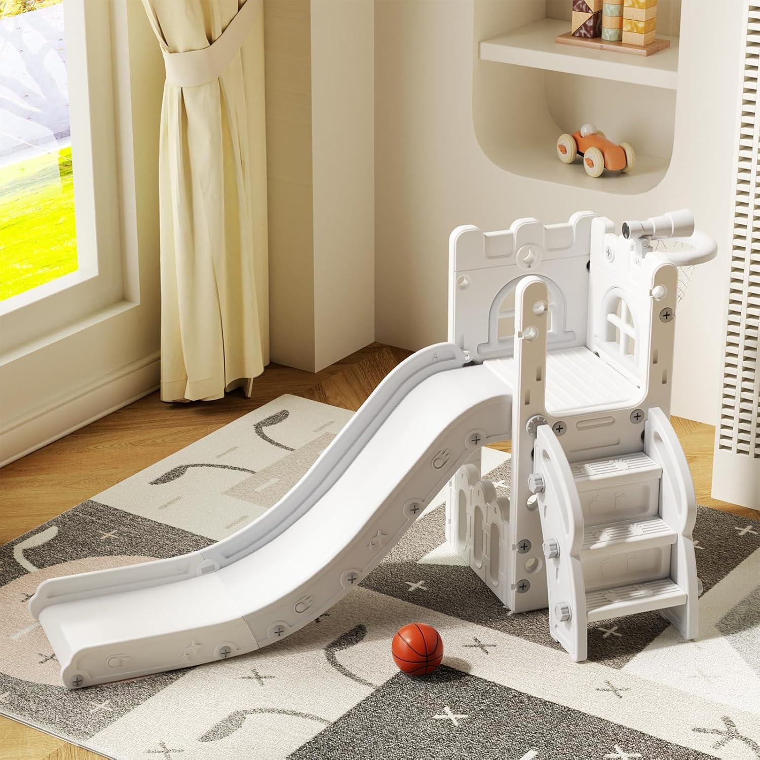 Tobogán para Niños MOCUTEEN 6 en 1 con Baloncesto y Telescopio