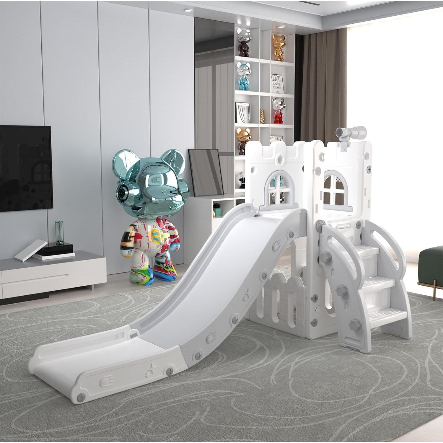 Tobogán para Niños MOCUTEEN 6 en 1 con Baloncesto y Telescopio