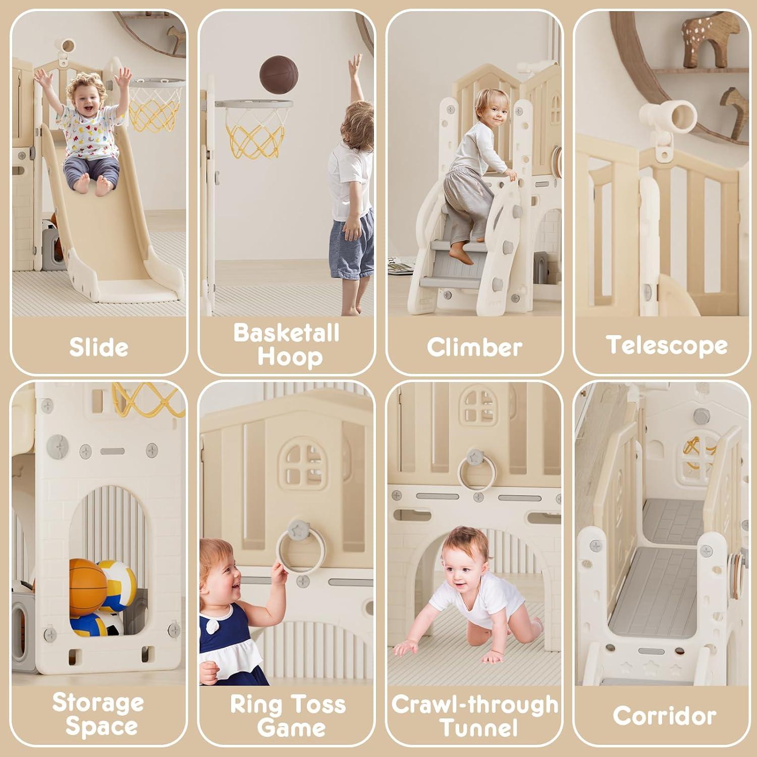 Parque Infantil 8 en 1 YUFU para Niños 1-3 Años Beige/Café