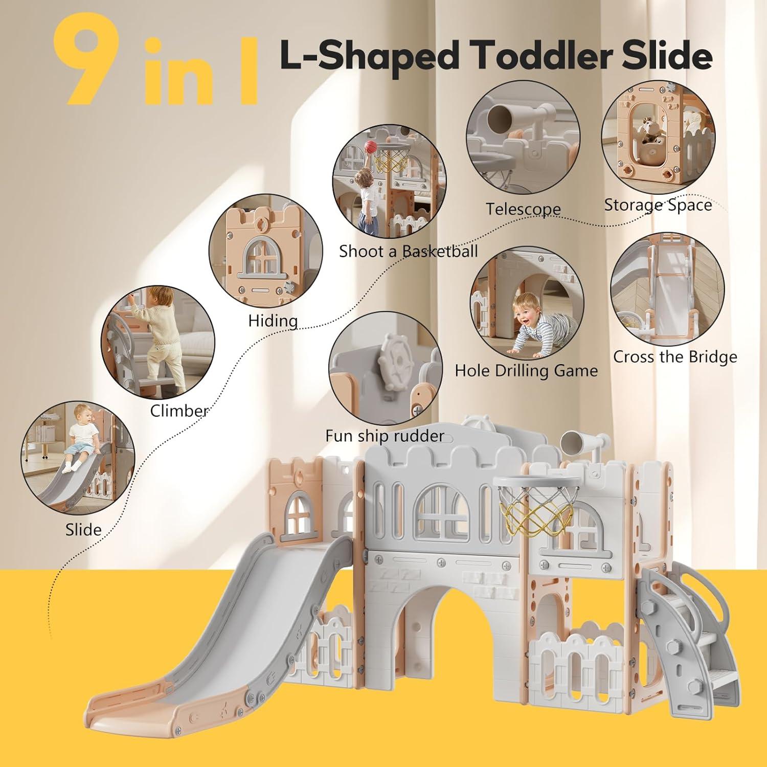 Tobogán 9 en 1 Baotree para Niños 1-3 Años Rosa Gris