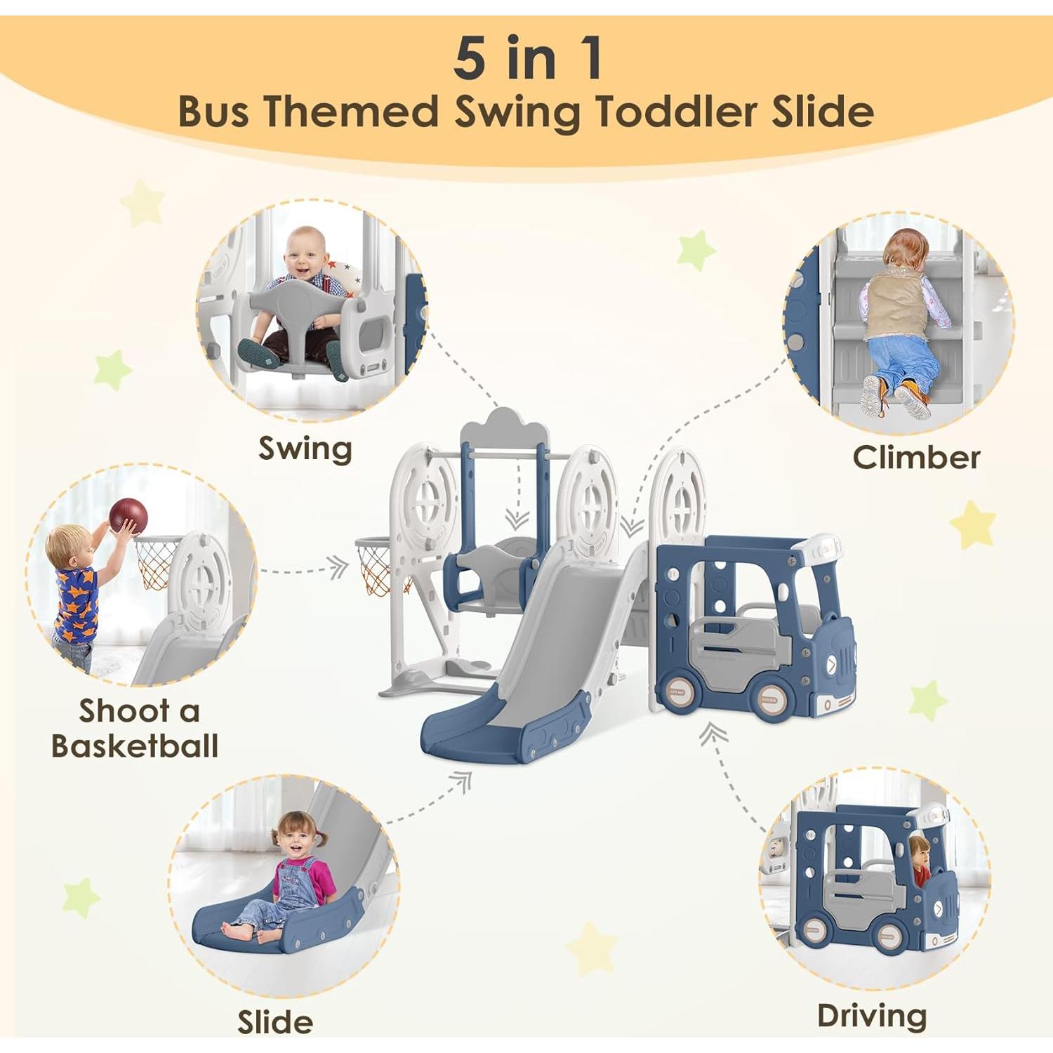 Tobogán para Niños BIERUM 10 en 1 con Columpio y Aro