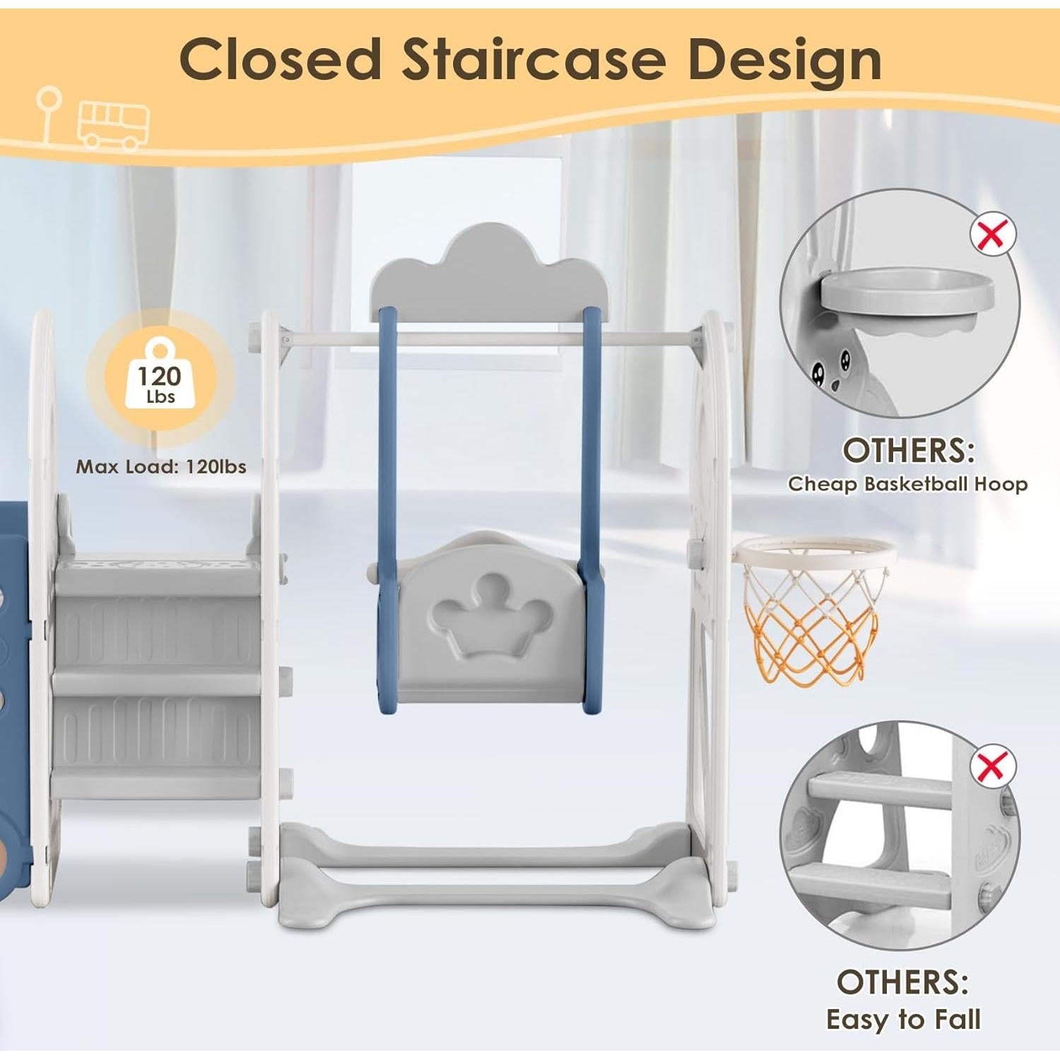 Tobogán para Niños BIERUM 10 en 1 con Columpio y Aro