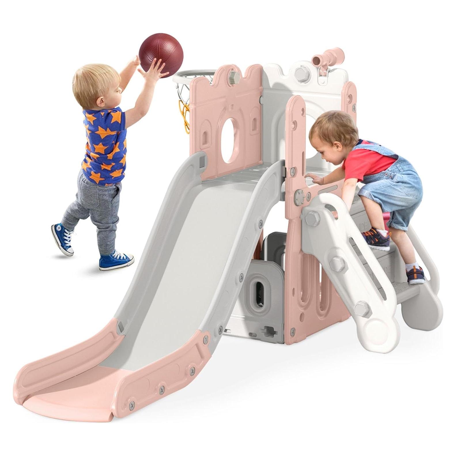 Tobogán 7 en 1 BIERUM para Niños 1 a 3 Años Rosa Gris