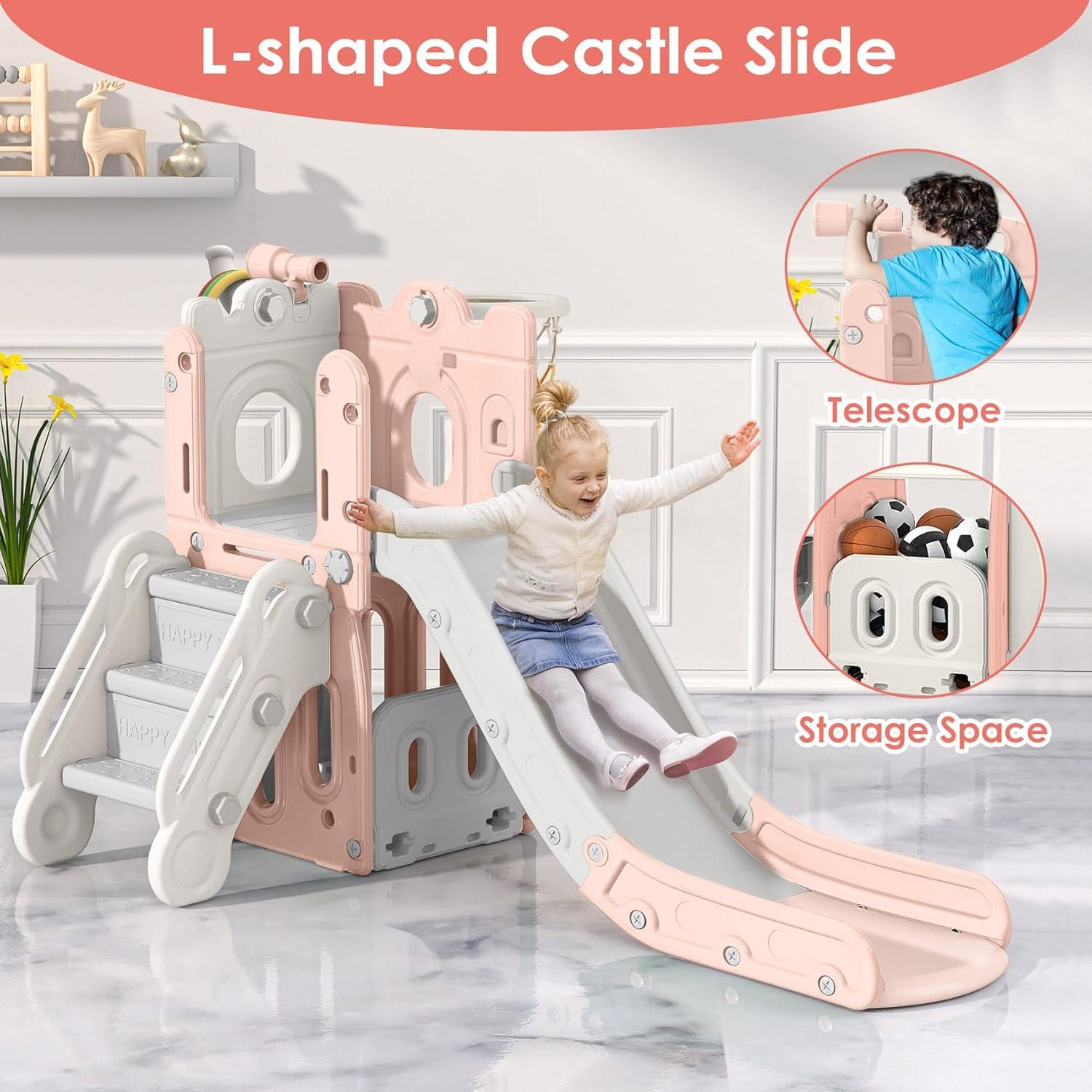 Tobogán 7 en 1 BIERUM para Niños 1 a 3 Años Rosa Gris