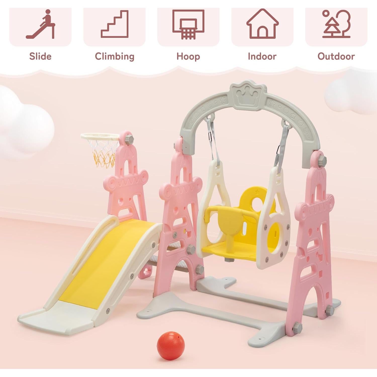 Parque Infantil 3 en 1 Nyeekoy - Tobogán, Columpio y Aro