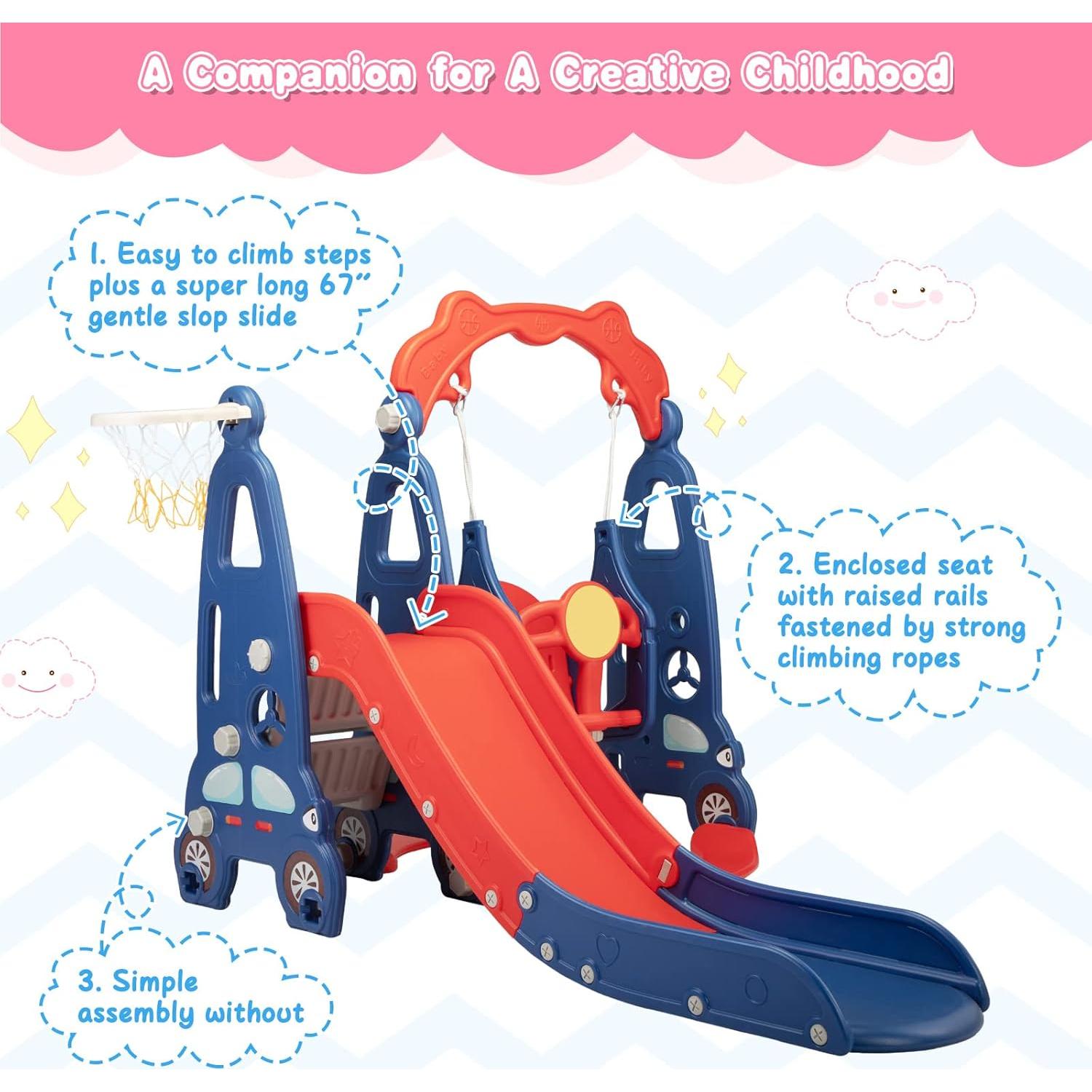 Juego de Escalera y Tobogán 3 en 1 Nyeekoy Rojo