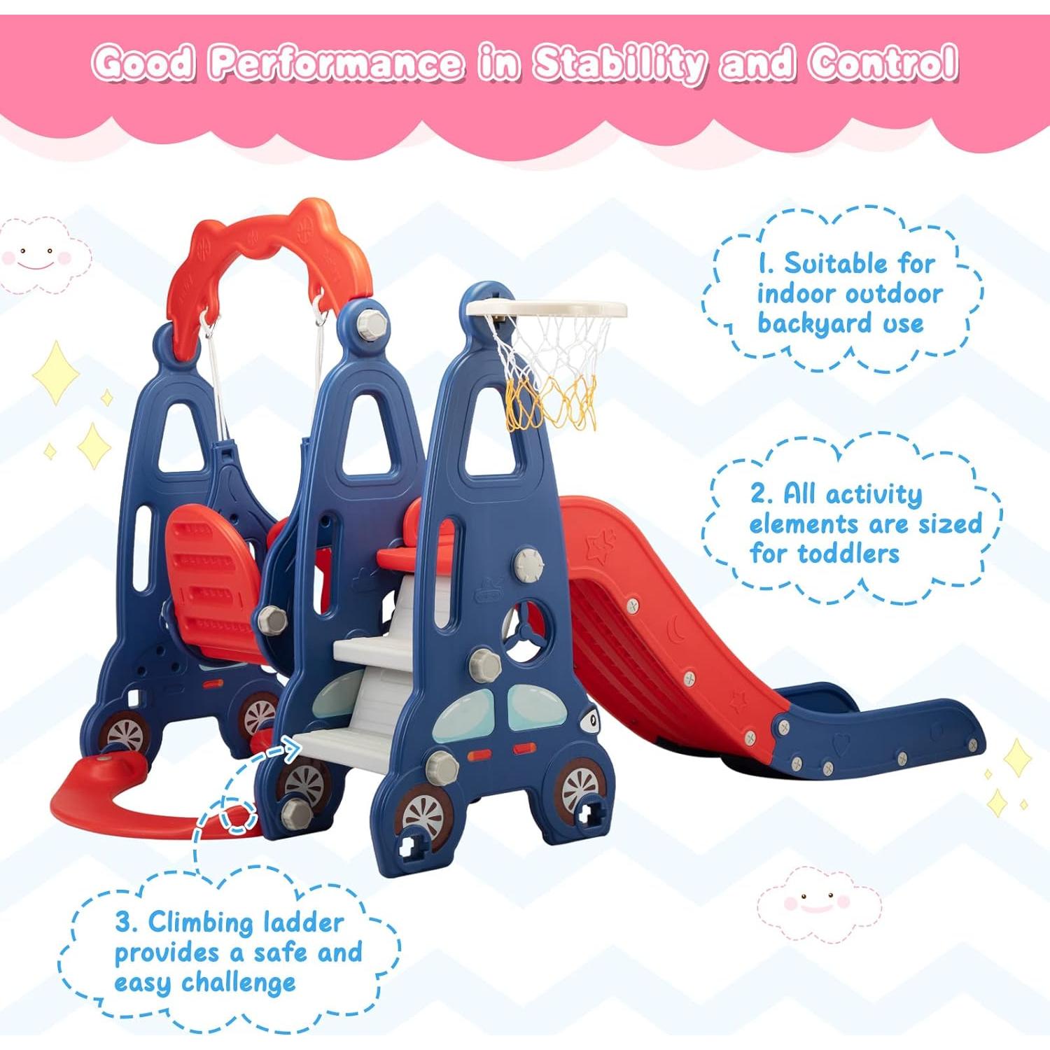 Juego de Escalera y Tobogán 3 en 1 Nyeekoy Rojo