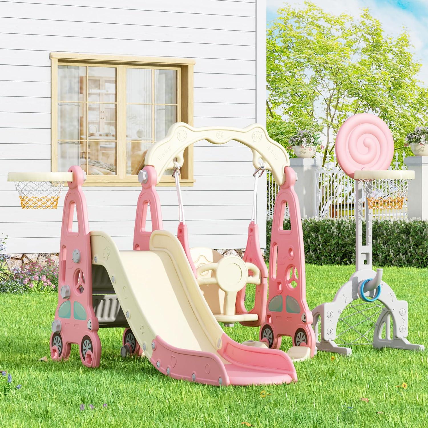 Parque Infantil 6 en 1 Nyeekoy Tobogán y Columpio Rosa