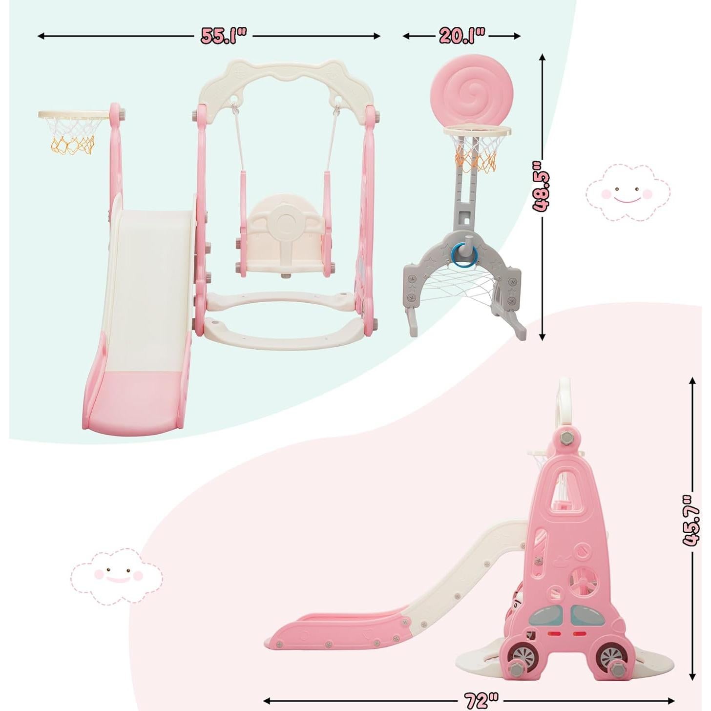Parque Infantil 6 en 1 Nyeekoy Tobogán y Columpio Rosa