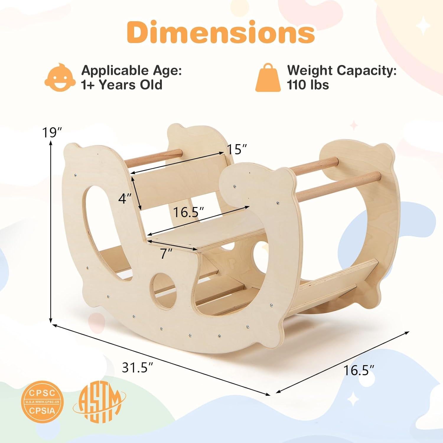 HONEY JOY Arco de Escalada Balancín de Madera para Niños