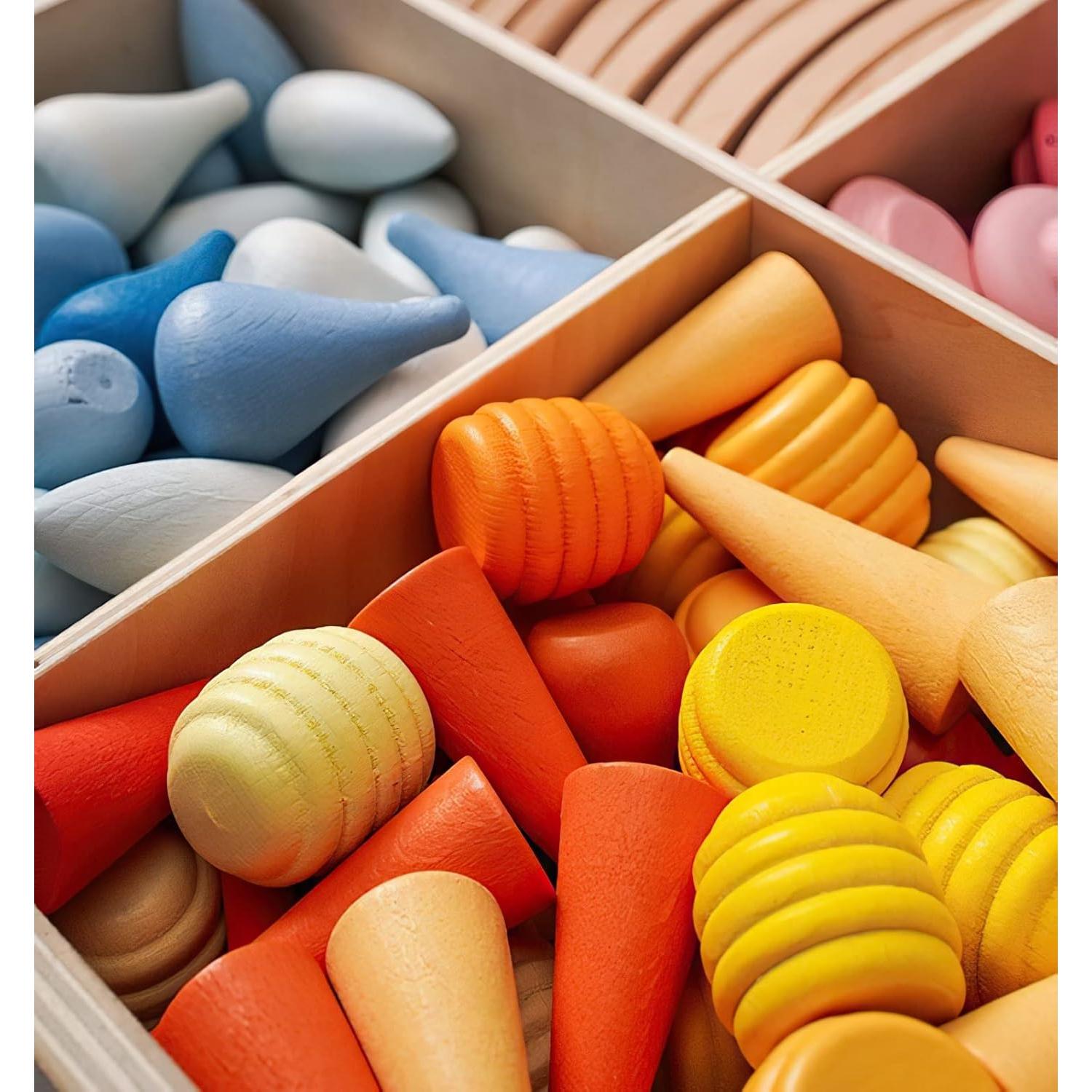 Juguetes Educativos MIKNEKE 81 Piezas de Madera Arcoíris