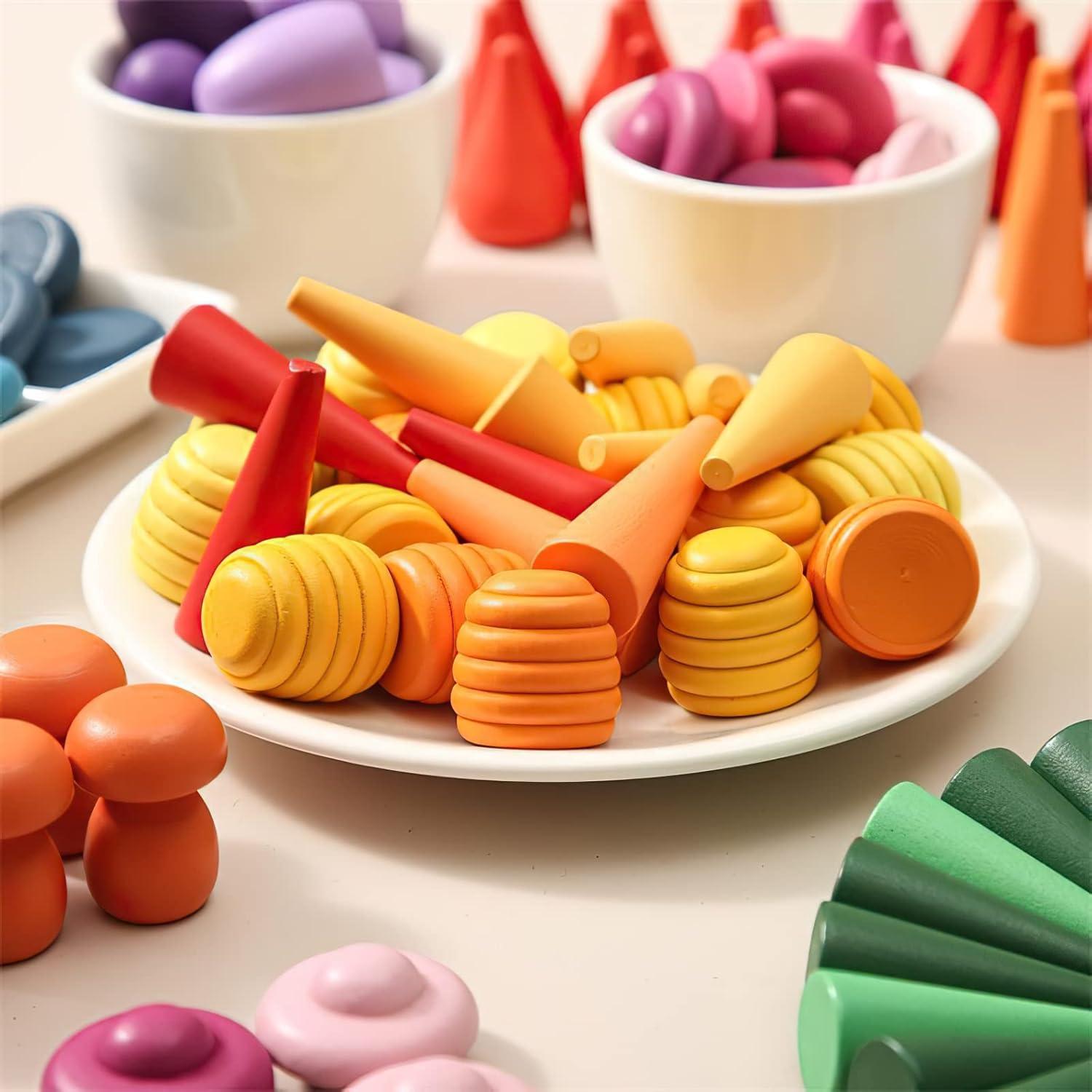 Juguetes Educativos MIKNEKE 81 Piezas de Madera Arcoíris